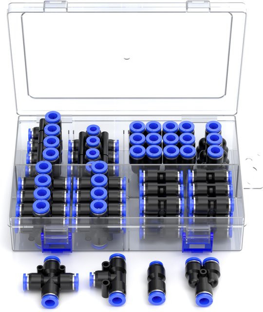 SteelShadow Pneumatisches Schlauchverbinder-Kit in Blau mit verschiedenen Größen von 4mm bis 16mm für PU PE PV PY Schläuche - Bild 1