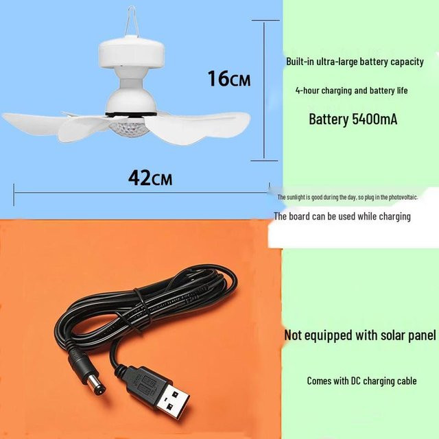 Chose One Solarbetriebener Deckenventilator mit LED-Licht und Fernbedienung für Terrasse und Garten in Orange und Weiß - Bild 1