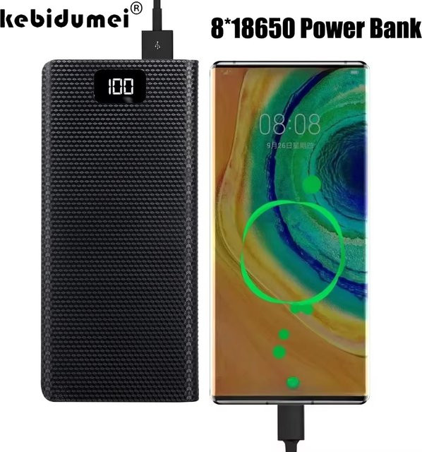KEBIDUMEI Powerbank-Gehäuse für 8x 18650 Batterien, 22,5W Tragbarer Batteriehalter mit USB Typ-C Schnellladegerät, Schwarz - Bild 1