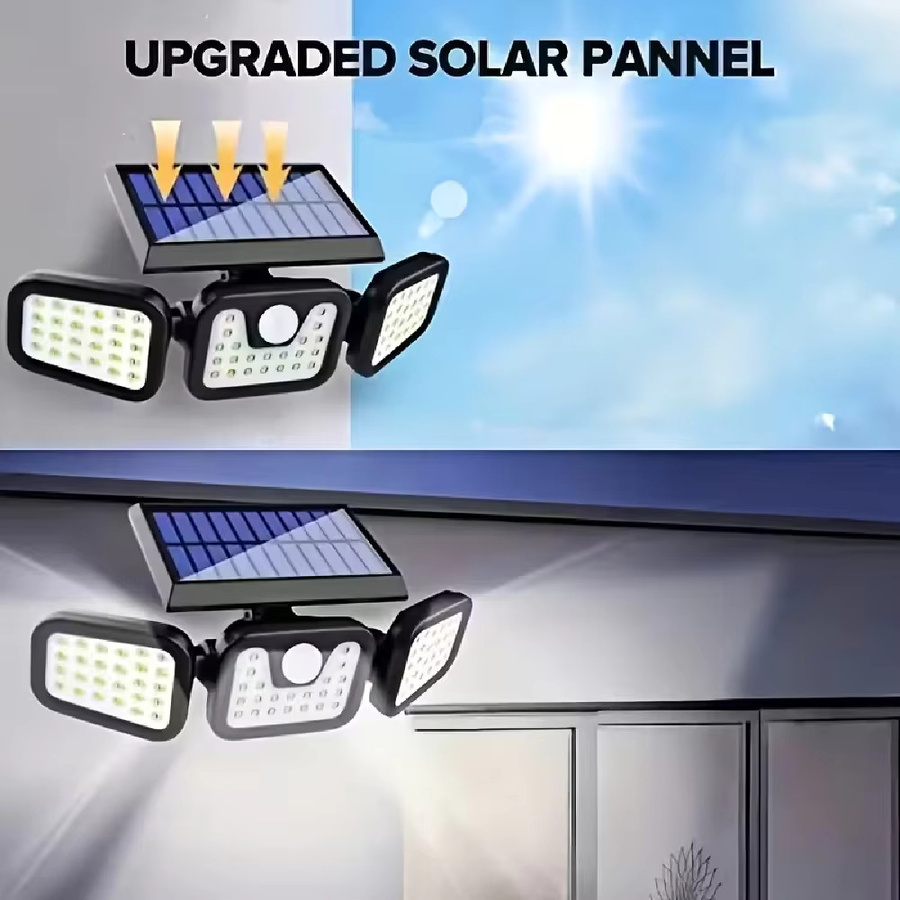 OSIDEN Solar-Wandleuchte für Außenbereich mit 3 Köpfen, Bewegungssensor und 270 Grad Weitwinkel-Flutlicht in Schwarz - Bild 2