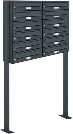 AL Briefkastensystem für 12 Parteien, freistehend, grau, B/H/T: 84,6 x 150 x 27,5 cm - Bild 1