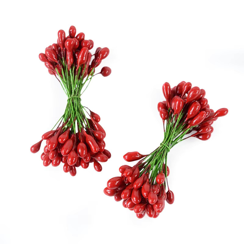 25 Stück rote Doppelköpfige Mini-Blumenstaubblätter aus Kunststoff für DIY-Bastelarbeiten, Hochzeitsdekoration und Scrapbooking - Bild 5
