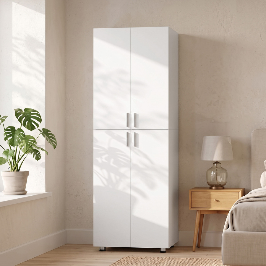 HOMCOM Kleiderschrank Slim mit 4 Türen und Soft-Close, moderner Garderobenschrank mit Regalen in Weiß, B/T/H: 60 x 34 x 180 cm - Bild 2