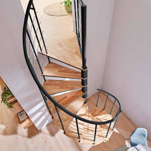 Treppen Intercon Wendeltreppe Select mit 12 Stufen in Lava-Anthrazit und Buche Natur, Durchmesser: 120 cm - Bild 1