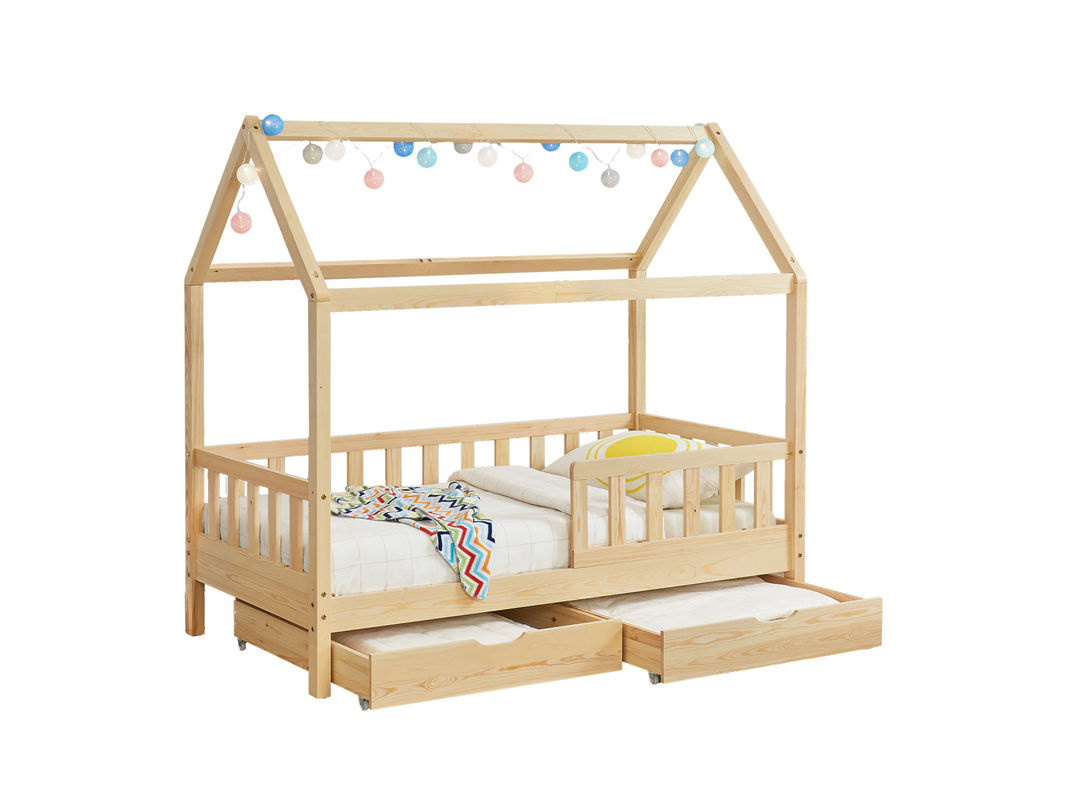 Juskys Kinderbett Marli Hausbett aus Kiefernholz mit Bettkasten und Dach in Natur, B/T/H: 90 x 200 cm - Bild 2