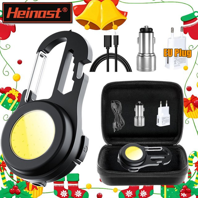 Heinast Mini-LED-Schlüsselanhänger-Taschenlampe in Schwarz mit wiederaufladbarem 500 mAh Akku und USB-C Anschluss - Bild 1