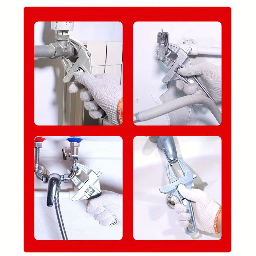 Multifunktionaler verstellbarer Schraubenschlüssel aus Aluminiumlegierung von ausum in Silber und Weiß für Wasserrohre und Wasserhähne im Badezimmer - Bild 2
