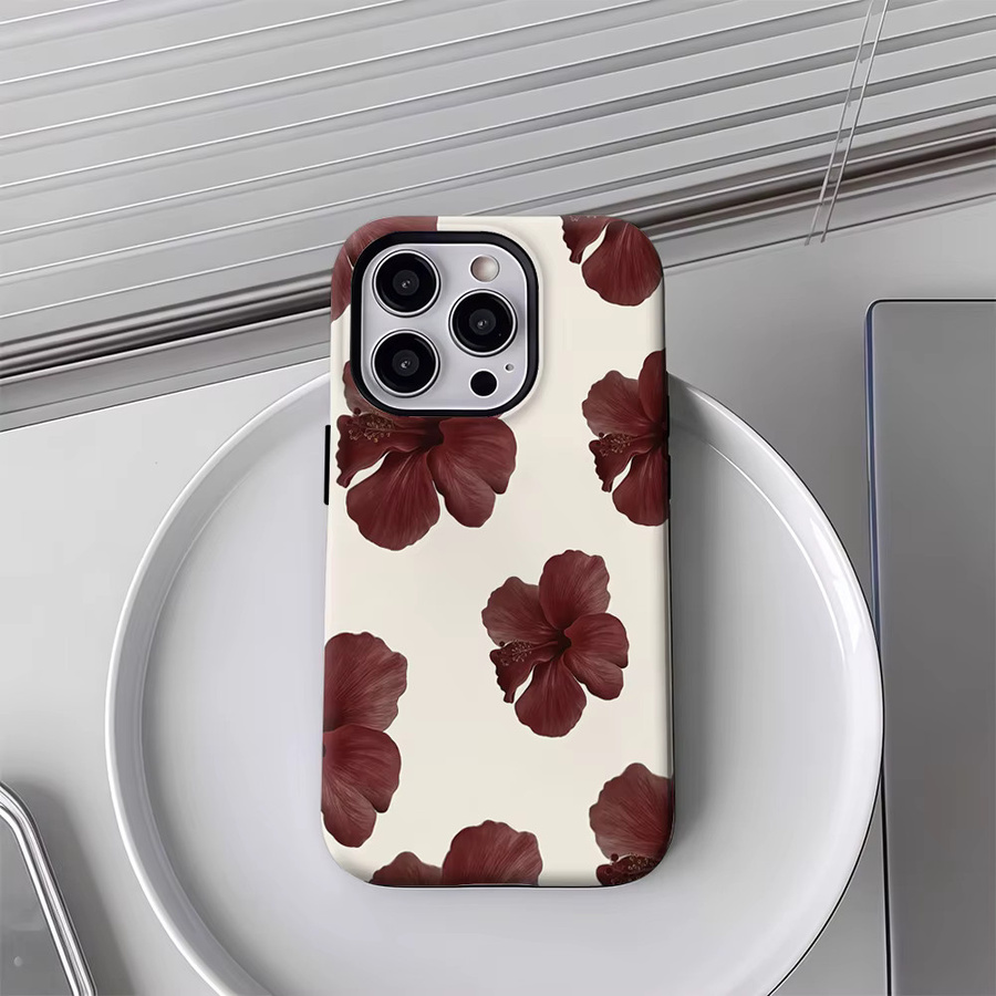 Handyhülle Burgundy Hibiscus Blooms für iPhone 17 16 15 14 13 12 Pro Max Plus mit doppelschichtiger Rückseite in Rot und Multicolour - Bild 5