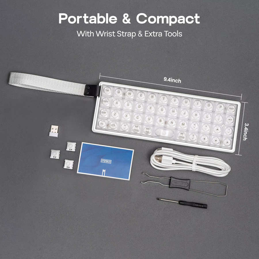 EPOMAKER Luma40 Mechanische Tastatur mit 40% Ortholinearem Layout, CNC Metall Gehäuse, VIA-Unterstützung, Kabellos via Bluetooth und 2,4GHz oder Kabelgebunden, Silber/Weiß - Bild 6