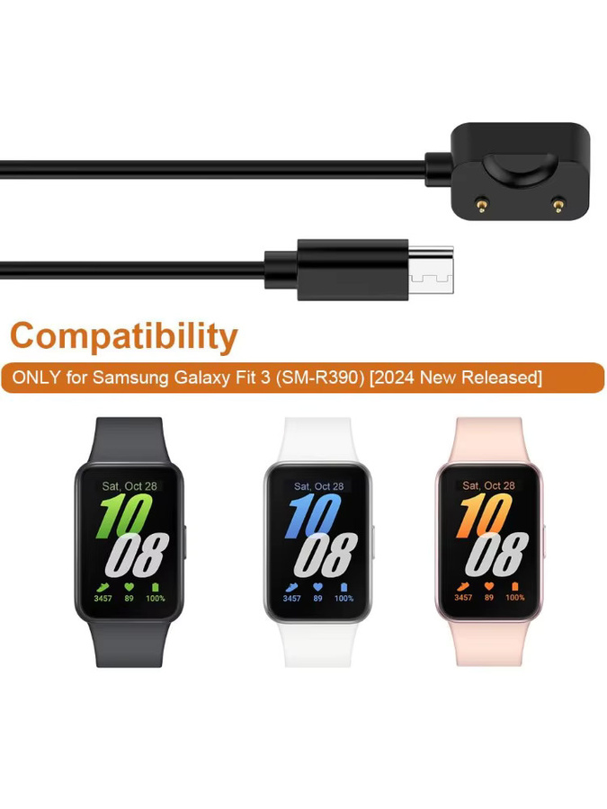 Samsung USB-C Ladekabel für Galaxy Fit 3 (SM-R390) Ladestation in Schwarz, 100 cm - Bild 6