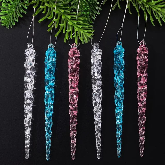 XMSJ Weihnachtsschmuck Christbaumanhänger aus transparentem Acryl mit Eiszapfen und Schneeflocken Design - Bild 1