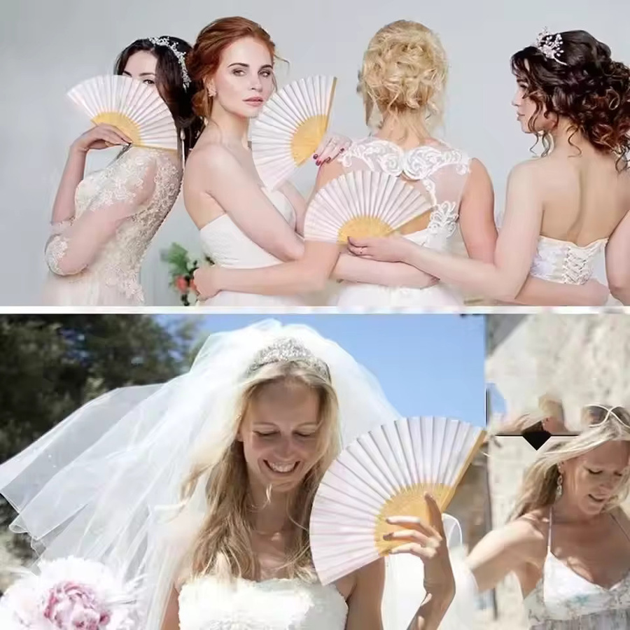 Weißer Faltfächer aus Bambus und Papier für Hochzeiten und DIY-Gestaltungen - Bild 4