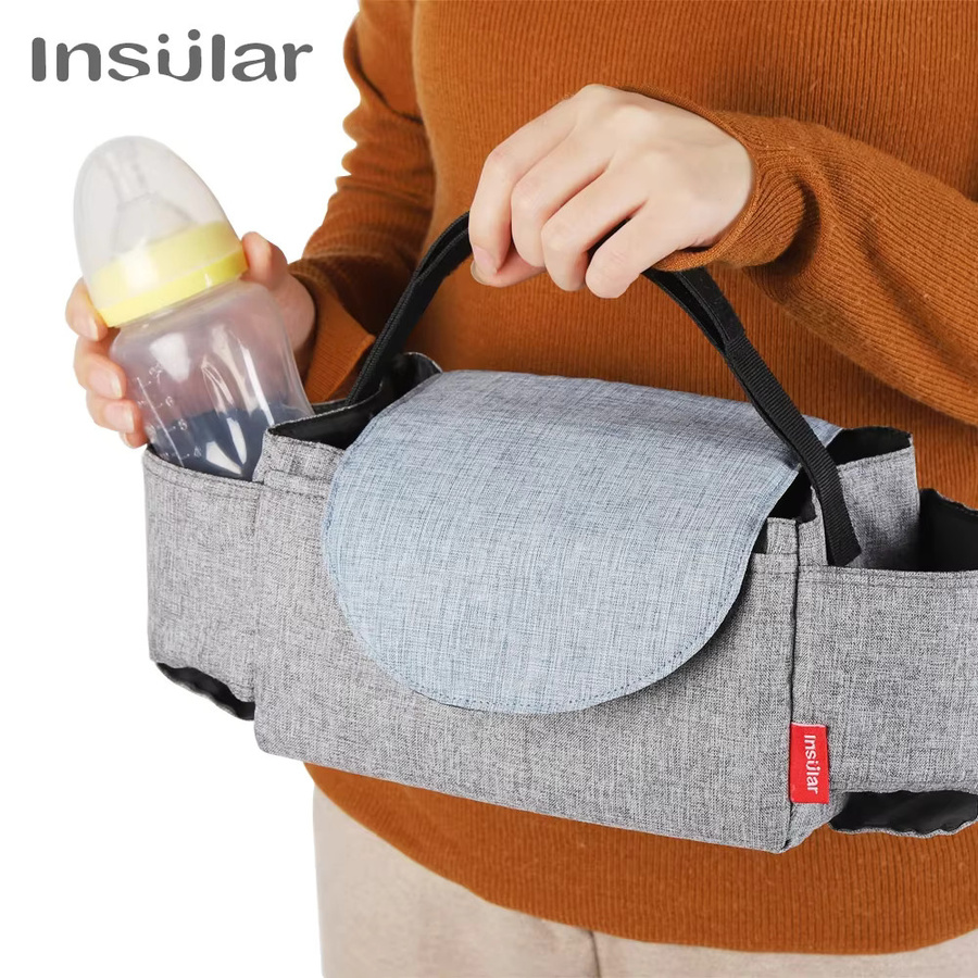 Isolierte Aufbewahrungstasche für Babyflaschen und Babyartikel mit Kinderwagenclip in Schwarz und Grau - Bild 4