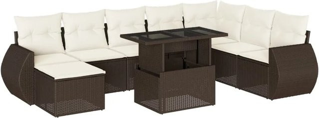 vidaXL 9-tlg. Garten-Sofagarnitur aus Poly-Rattan mit Kissen in Braun und Cremeweiß - Bild 1