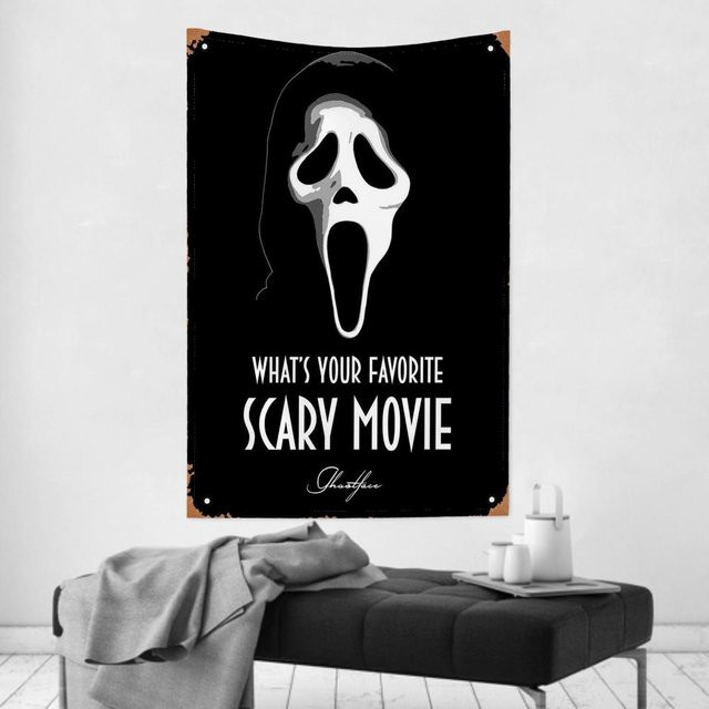 Wandtuch mit Scream Thriller Motiv für deine Raumdekoration, Farbe: Schwarz, Breite: 74 cm, Höhe: 94 cm - Bild 1