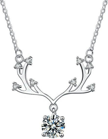 Wucifang Jewelry Halskette, 925 Silber, Moissanit, Elch Geweih, Damen, 45cm - Bild 1