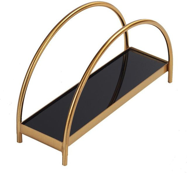Tragbares Metall-Teetablett mit Bogenbrücken-Design als moderne Dekoration für Wohnzimmer und Teeraum in Schwarz und Gold - Bild 1