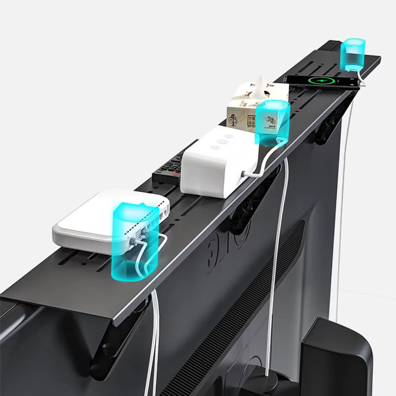 Faltbares Computermonitor-Regal von LIUSHADUOLA in Schwarz als Monitor-Bildschirmhalterung und Aufbewahrung für TV-Set-Top-Box, Router und Fernbedienungen - Bild 2
