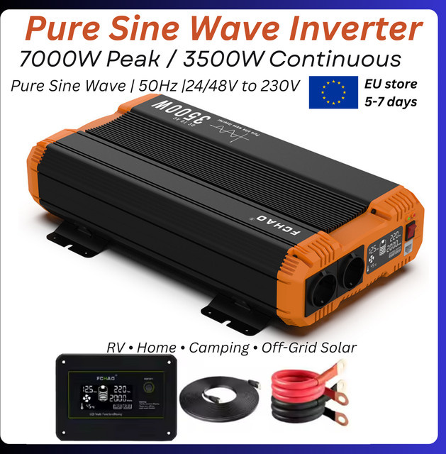 FCHAO Sinus-Wechselrichter 3500 W mit LCD-Display und Fernbedienung, 24 V/48 V auf 220 V 50 Hz, reiner Sinus-Stromwandler für Zuhause - Bild 1