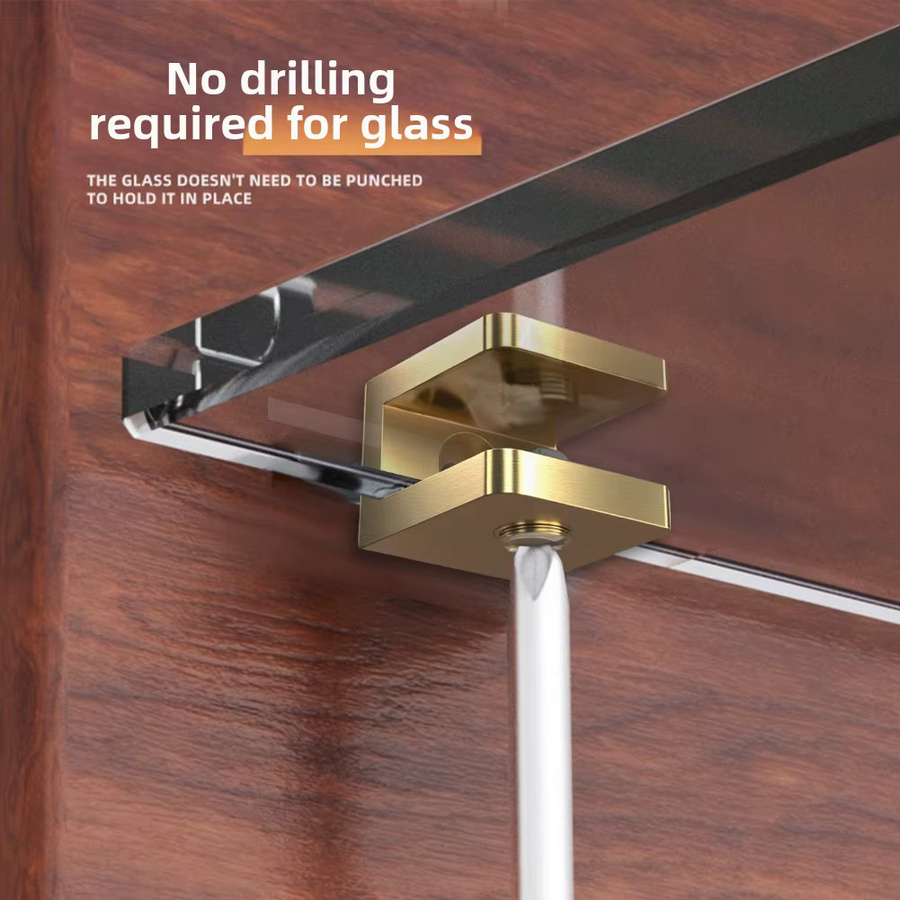 Messing Glas Klemme in Gold für Badezimmerregale und Glasschranktüren als Sandwich-Panel Befestigungshalterung - Bild 2