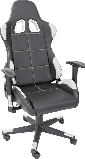 TPFLiving Premium XL-Gaming Stuhl Fire in Weiß mit grauem Kunstleder, belastbar bis 150 kg - Bild 1