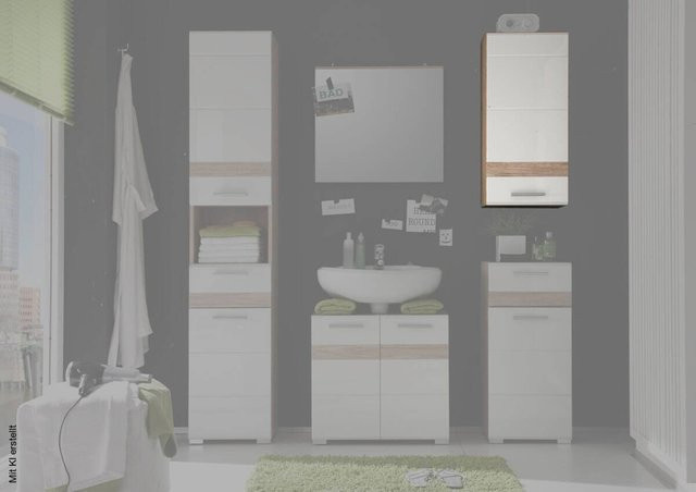 Badhängeschrank Set One von Musterring in Eiche Nachbildung und Weiß Hochglanz, B/H/T: 37 x 77 x 24 cm - Bild 1
