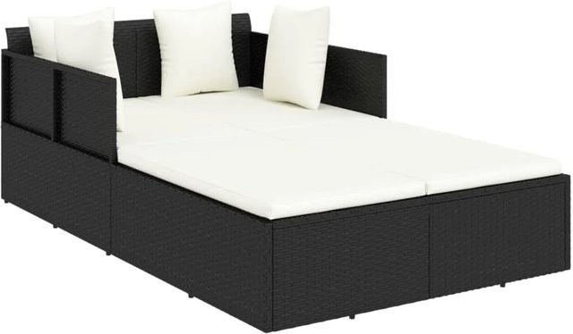 vidaXL Sonnenliege aus PE-Rattan mit Kissen, Schwarz, B/T/H: 182 x 118 x 63 cm - Bild 1