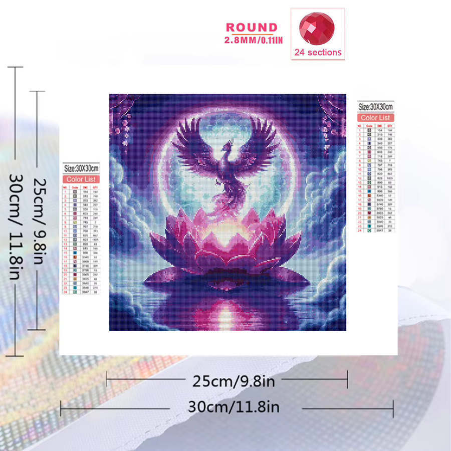 Evershine 5D Diamant-Mosaik DIY Stickerei Vogel und Lotus Motiv mit Strass-Steinen für die Heimdekoration B/H: 20 x 20 cm - Bild 2