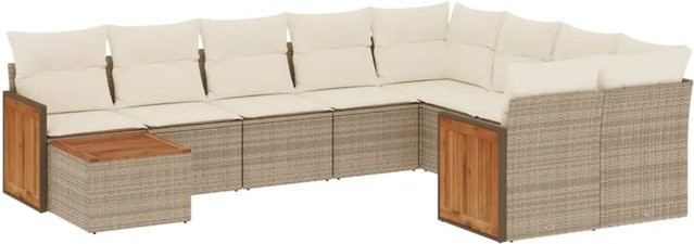 vidaXL 10-tlg. Garten-Sofagarnitur aus Polyrattan in Beige mit Kissen und Couchtisch - Bild 1