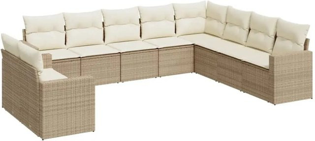 vidaXL 10-tlg. Garten-Sofagarnitur in L-Form aus PE-Rattan und pulverbeschichtetem Stahl in Beige und Cremeweiß mit wetterfesten Kissen und Stauraum - Bild 1