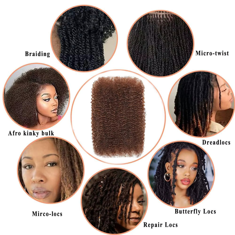 Arilah Echthaarverlängerungen, brasilianisches Remy Bulk, braun 4C Afro Kinky, 30g/50g - Bild 3