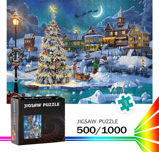 AZNM Weihnachtsbaum- und Haus-Puzzlespiel, Natur, Bunt / Mehrfarbig, Pappe / Karton - Bild 1