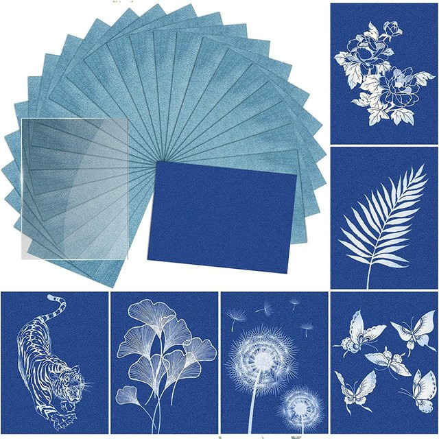 DIY Sonnen-Druck-Papier Set für Natur-Kunsthandwerk, Blau, A5 - Bild 1