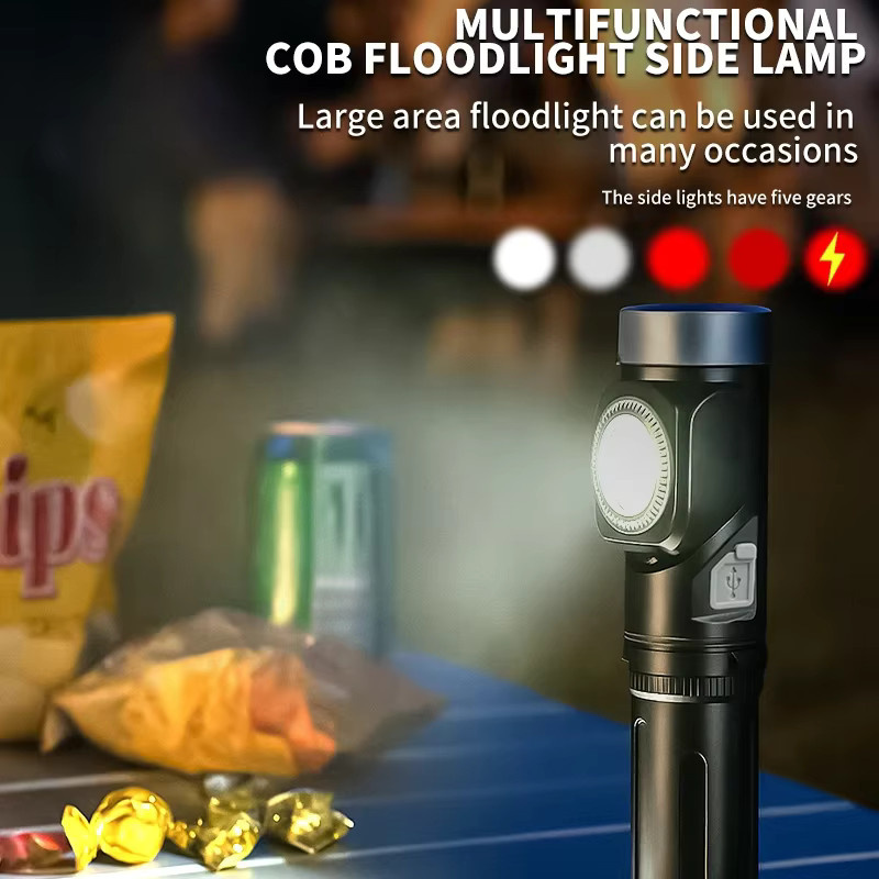 JIASHUAIXIN LED COB Stirnlampe aus Aluminiumlegierung, wasserdicht, wiederaufladbar mit USB-C, schwarz, mit verstellbarem Magnetschwanz und 90 Grad Neigungswinkel - Bild 5
