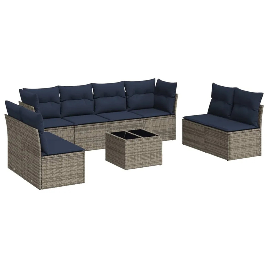 vidaXL 9-teilige Garten-Sofagarnitur in U-Form aus grauem Poly-Rattan mit Kissen und Gartentisch - Bild 2