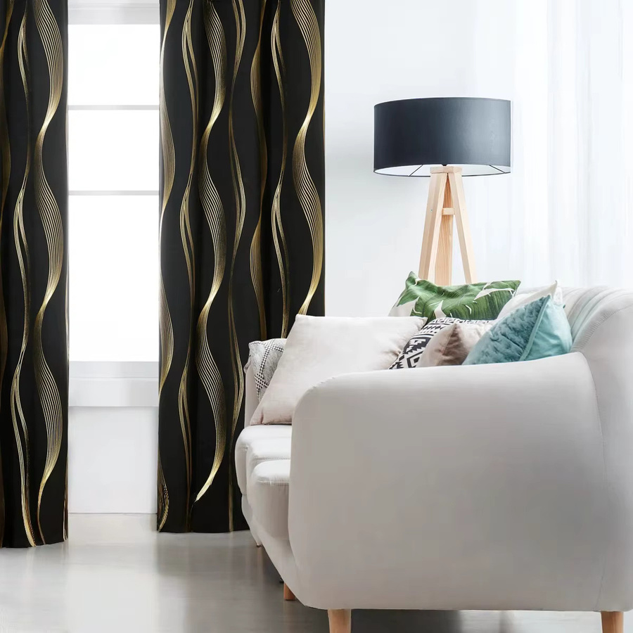 CENTURyMiG Verdunkelungsvorhang mit Goldfolien-Wellenmuster in Schwarz, lichtblockierender Stoff mit Ösen, Breite: 200 cm, Höhe: 100 cm - Bild 5