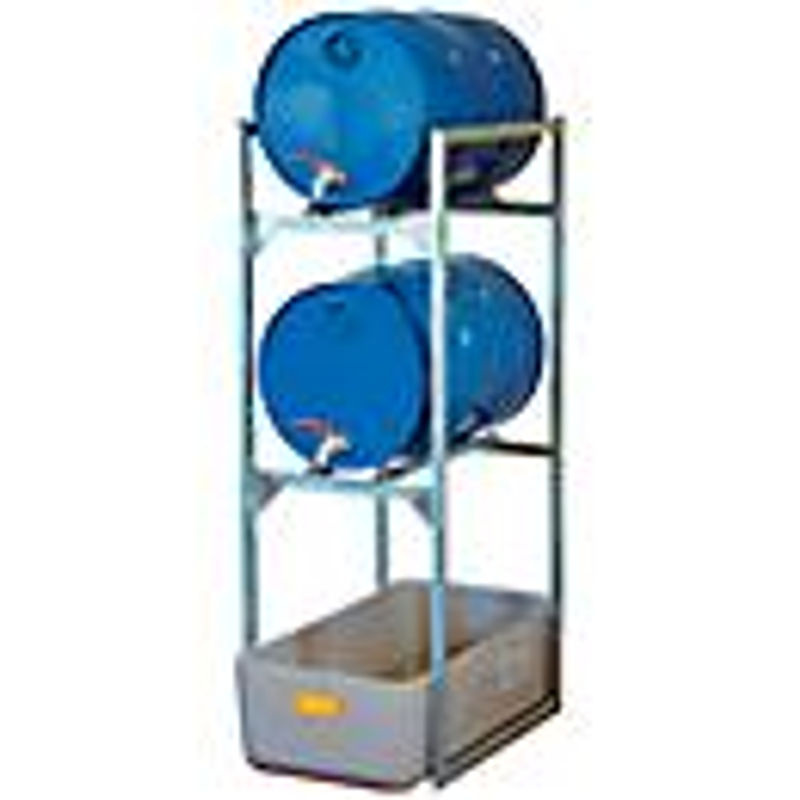 CEMO Fassregal Typ 120 Variante 1 mit Auffangwanne und Fassauflage für 2 x 60-L-Fässer, Grau-Blau, B: 82,0 cm, T: 45,0 cm, H: 131,0 cm - Bild 4