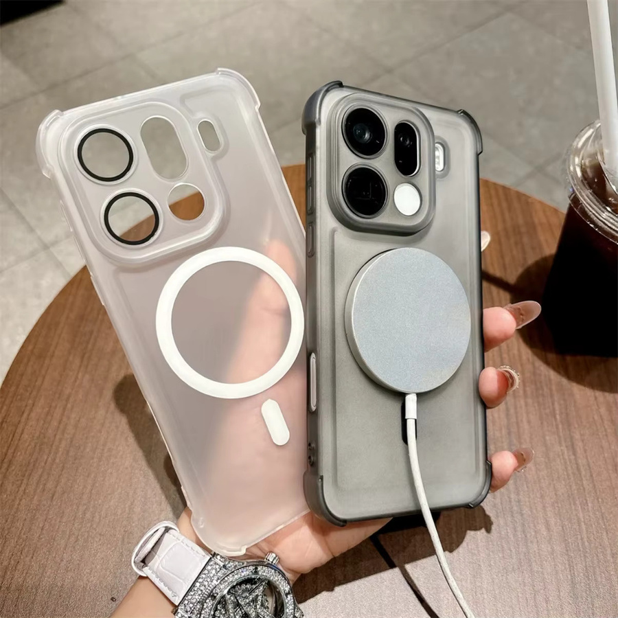 Magnetische Handyhülle für OPPO Find X7 X8 Ultra X8s+ X9 Reno 12 13 14 15 Pro mit Linsenschutz, matt und transluzent, Schwarz/Transparent - Bild 1