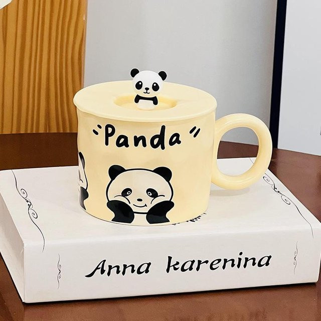 Keramiktasse mit Deckel von Yiran Furniture, gelber Cartoon-Bärenbecher, 360 ml - Bild 1