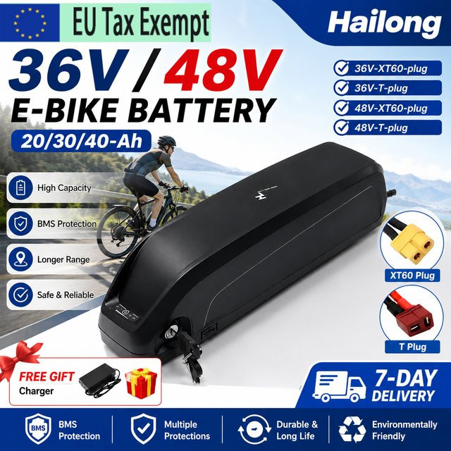 Ddadache Lithium-Ionen-Akku Set für Hailong Elektrofahrräder inklusive Ladegerät, Schwarz - Bild 1