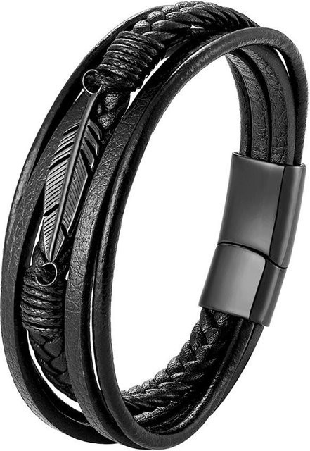 Armband Edelstahl, Leder, schwarz, Herren, 19 cm - Bild 1