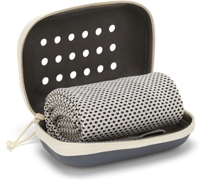 Ambiel Charm Sporthandtuch aus Mikrofaser in Grau mit Aufbewahrungsbox, atmungsaktives Kühlhandtuch für Yoga und Fitness - Bild 1
