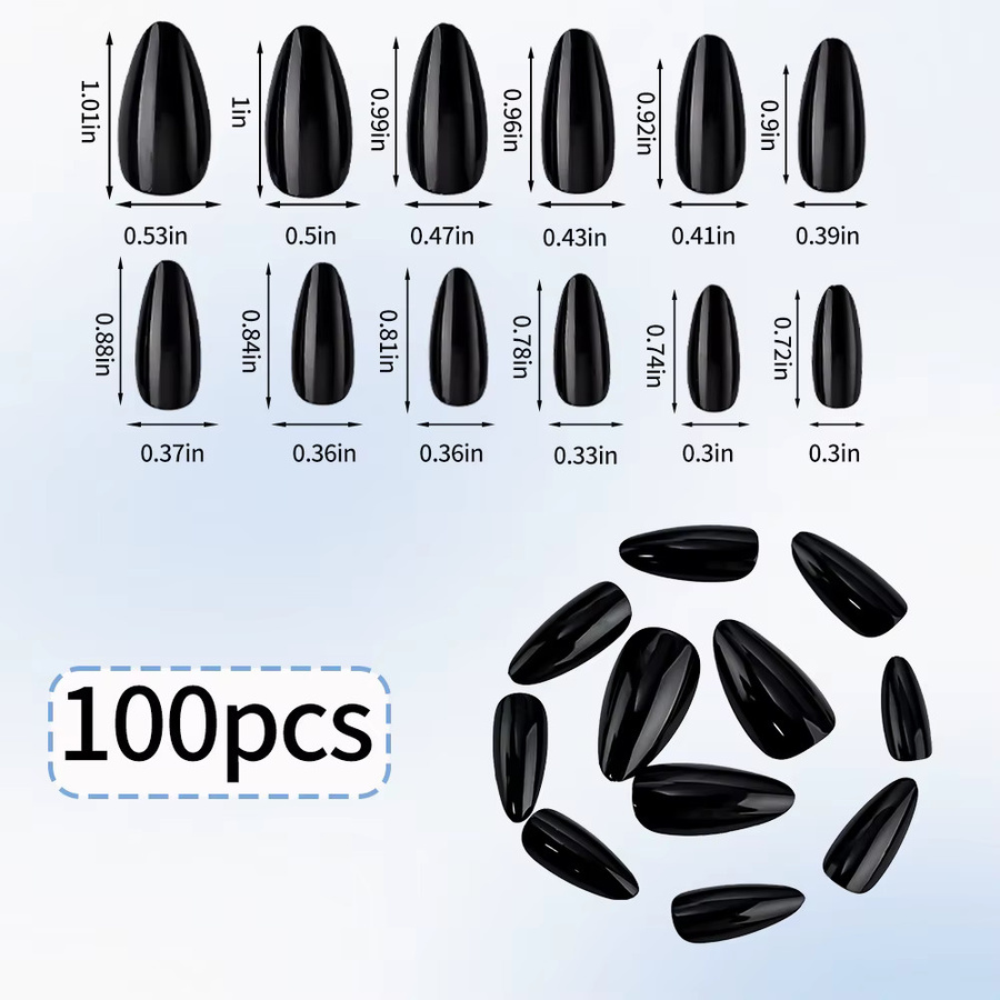 MAFANAILS Künstliche Nägel, Schwarz, Glänzend, 100 Stück - Bild 5