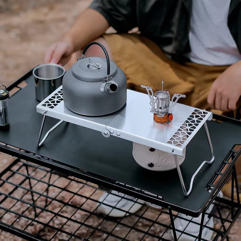 PKFC Mini-Klapptisch aus Edelstahl in Silber, multifunktionaler Campingtisch und Herdständer für Picknick und Garten - Bild 2