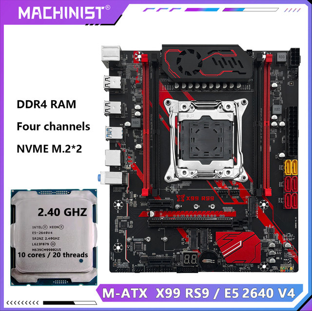 MACHINIST X99 RS9 Motherboard-Kit mit optionalem Xeon E5 2640 V4 oder E5 2640 V3 Prozessor, LGA 2011-3, DDR4 Quad-Channel Support und NVMe M.2, Schwarz - Bild 1