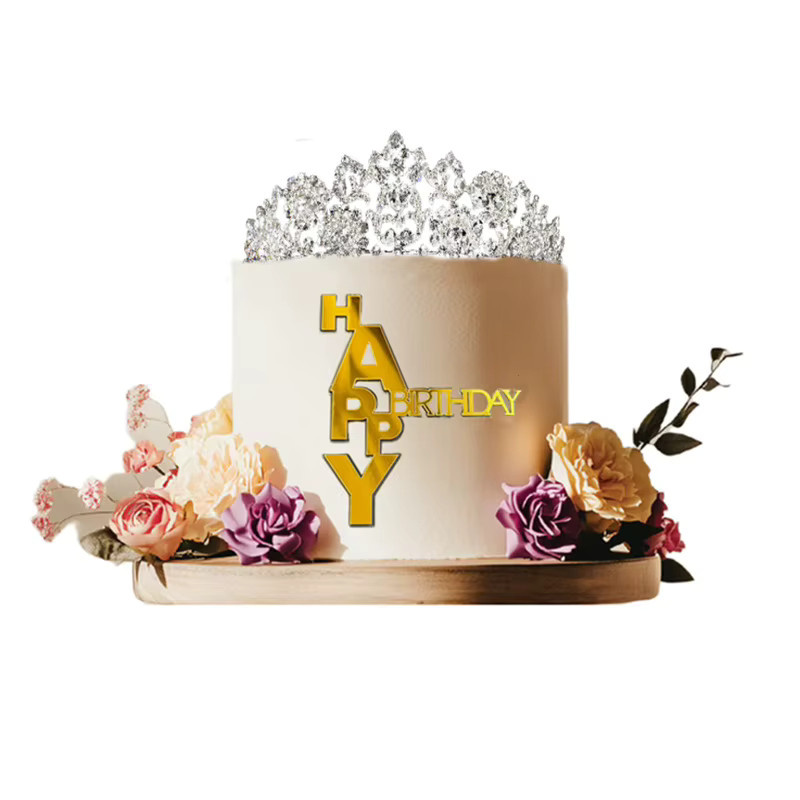 WOHLTAO Happy Birthday Cake Topper aus Acryl in Rot-Gold zur Kuchendekoration - Bild 1