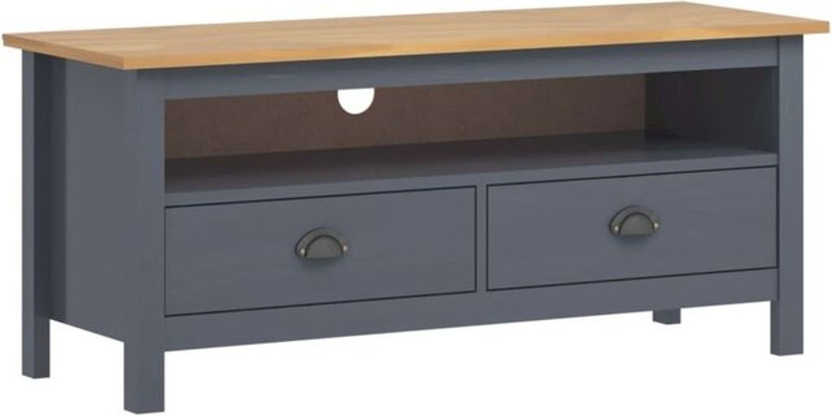 vidaxl TV-Schrank Hill Lowboard aus Kiefer Massivholz in Grau im Landhausstil, B/T/H: 110 x 40 x 47 cm - Bild 1