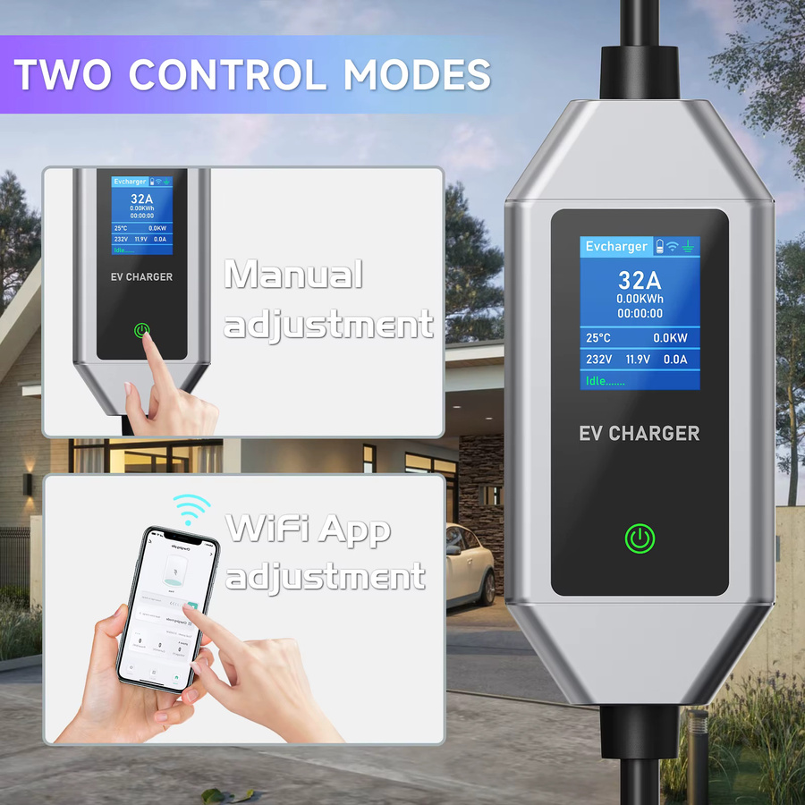 JNTAFEV Tragbares Elektrofahrzeug-Ladegerät 7,2kW 32A mit WLAN-App-Steuerung, Typ2 IEC62196-2, Typ1 J1772, GB/T und CEE-Stecker, Farbe: Grau - Bild 2