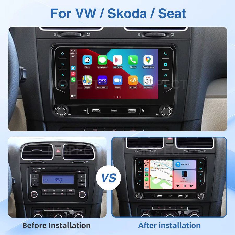 MOPECT Android 15 Autoradio mit Carplay für VW Polo Golf 5 6 Passat B6 Jetta Tiguan Sharan Scirocco Caddy in Schwarz - Bild 2