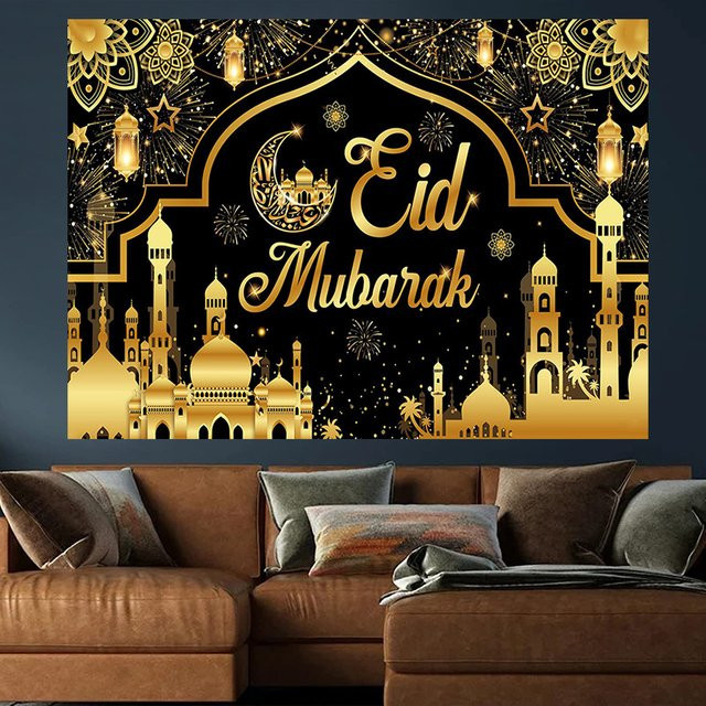VIKAMA Fotografie-Hintergrund für Eid und Ramadan mit floralem Design in Gold und Schwarz - Bild 1